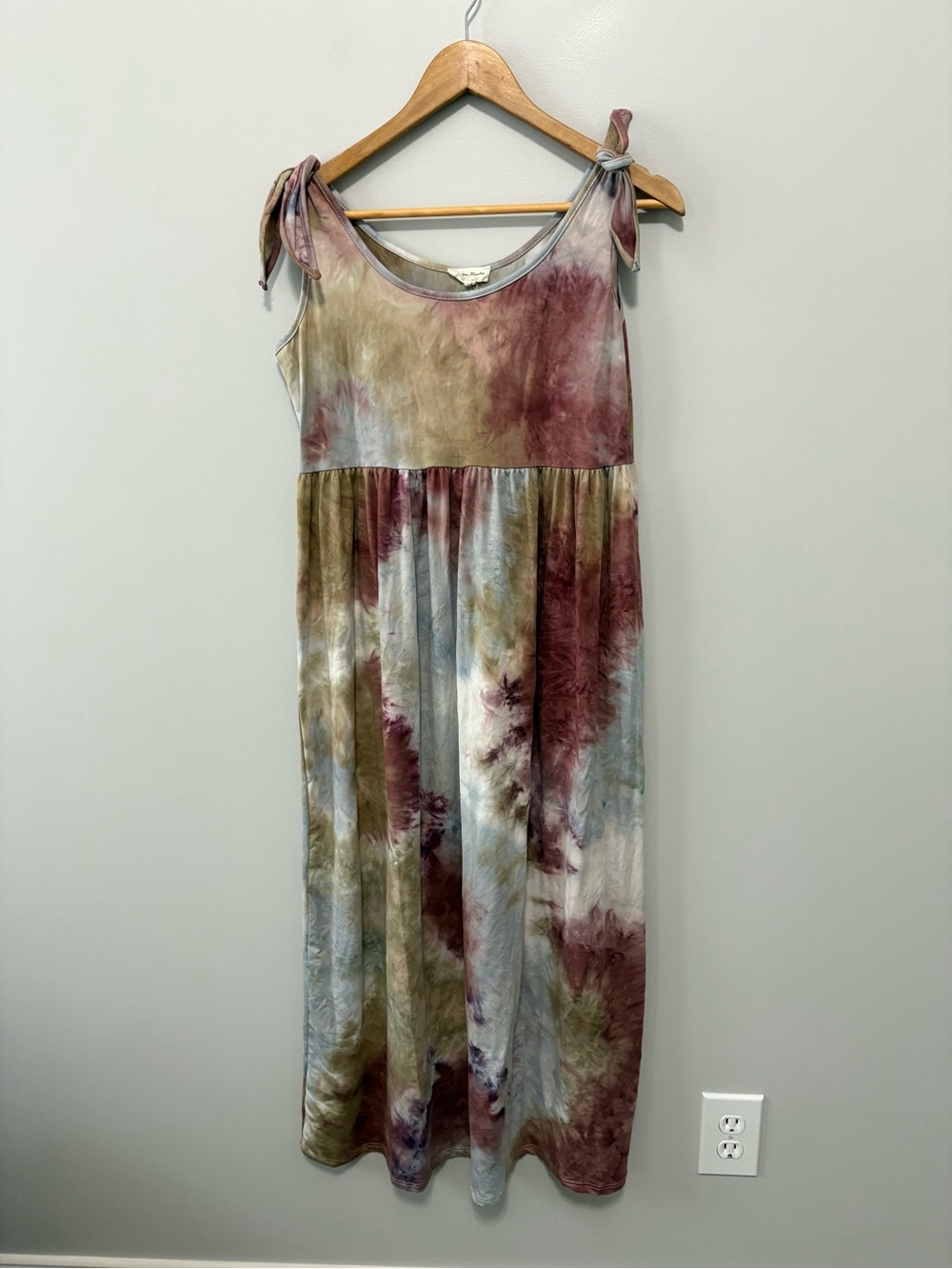 Earth Tone Tie Dye Forest Fairy Indie Hippie Tie Shoulder Maxi Dress